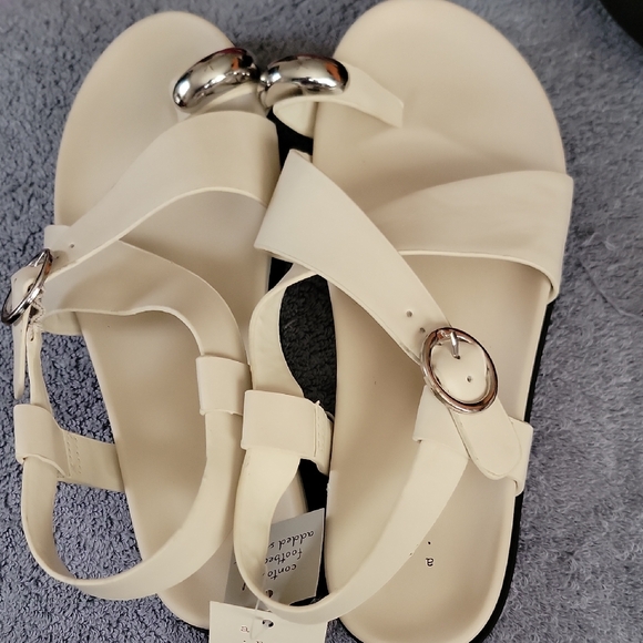 a new day Shoes - a new day Cream Sandals with Silver Buckles